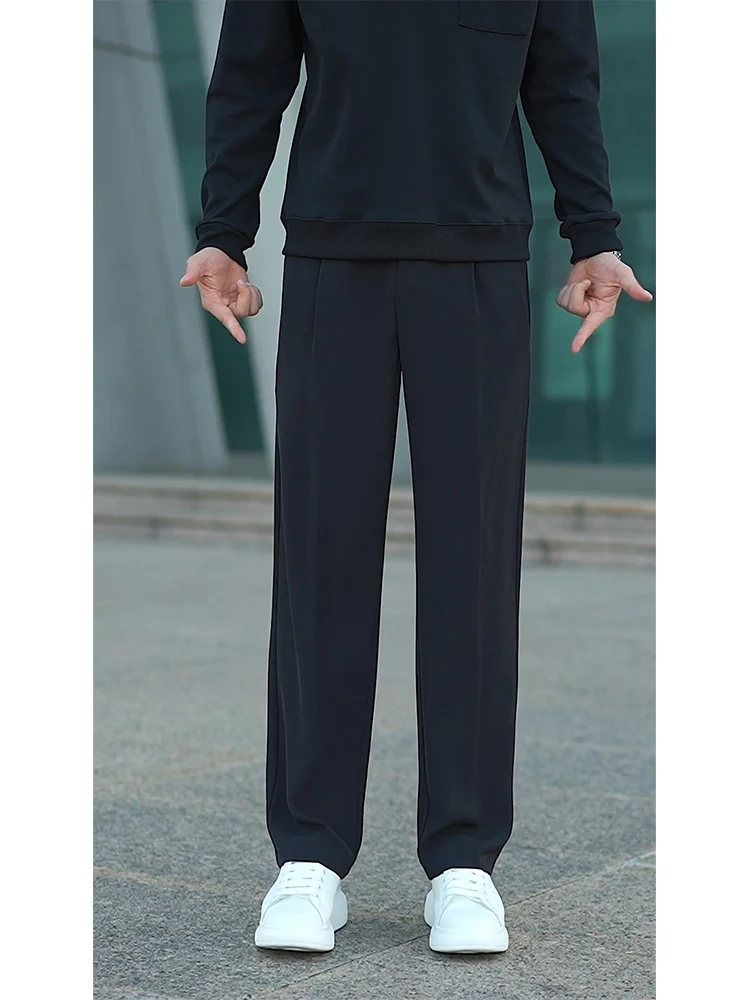 

Мужские модные повседневные брюки прямого кроя с широкими штанинами и флисовой подкладкой, осенне-зимние, свободного кроя, устойчивые к сминанию, длинные брюки