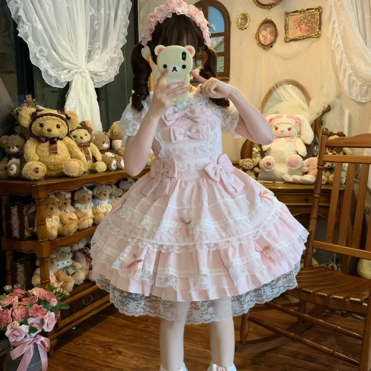 

Оригинальное дизайнерское платье Coalfell в стиле Лолита, мягкое и милое, с кружевной отделкой и пышными рукавами, летнее платье JSK.