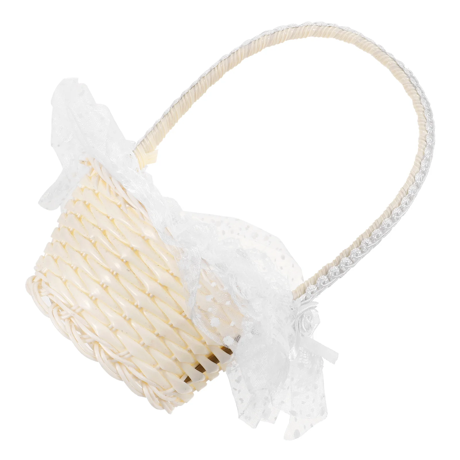 Rattan Flower Basket 13x18cm White Wedding Girl Baskets Handheld Storage Small Petal Basket for Flower Girls Decorations