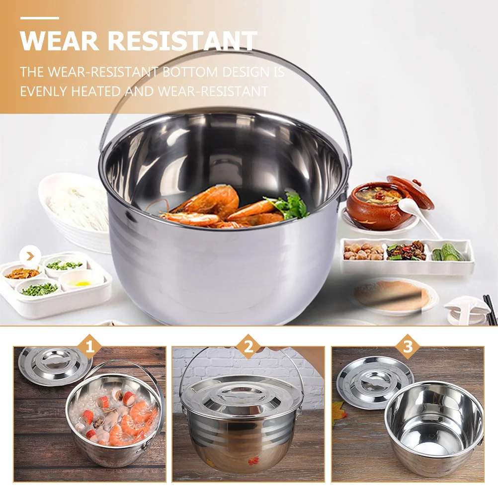 

High Capacity Soup Stainless Steel Heavy Duty Cooking For Home Kitchen Outdoor Camping Silver Stew Soup Pot Portable Campfire