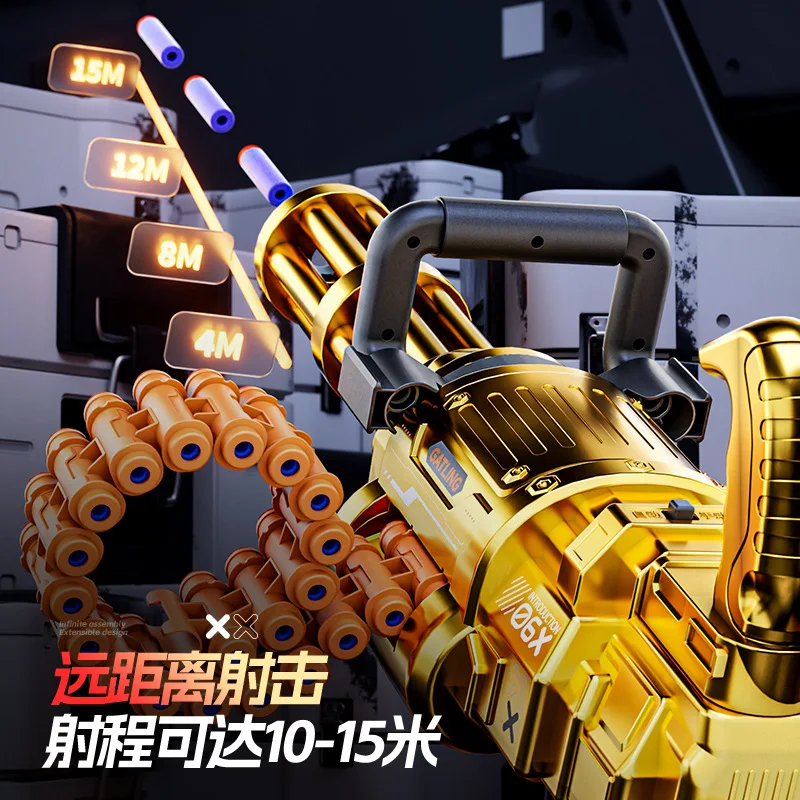 Zintegrowany pistolet na miękkie pociski typu bullet chain, obrotowy Gatling, strzela jak karabin maszynowy, pistolet-zabawka dla chłopca, jadący kurczaka.