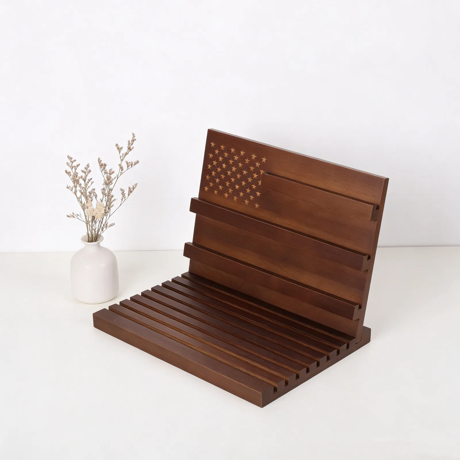 Military Challenge Coin Display Stand Wooden Medal Holder Rack Light Brown Deepened Anti-Slip Grooves Coin Display Holder