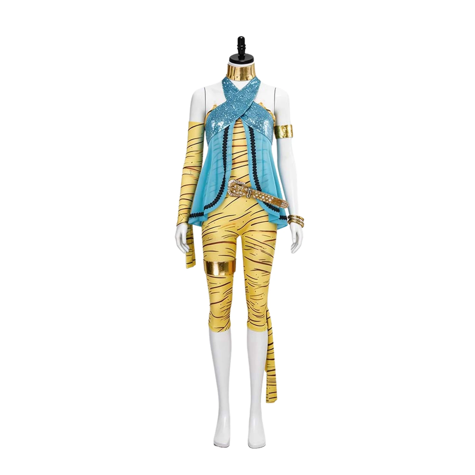 

Anime Women Cosplay Costume Girl Striped Uniform Bodysuit Set with Belt Wristband Halloween Carnival Party Outfit Set