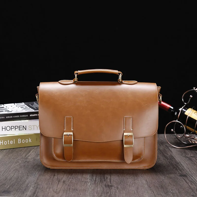 Valigetta in pelle PU borsa a tracolla da uomo borsa a tracolla orizzontale retrò borsa da lavoro da uomo con copertina ribaltabile