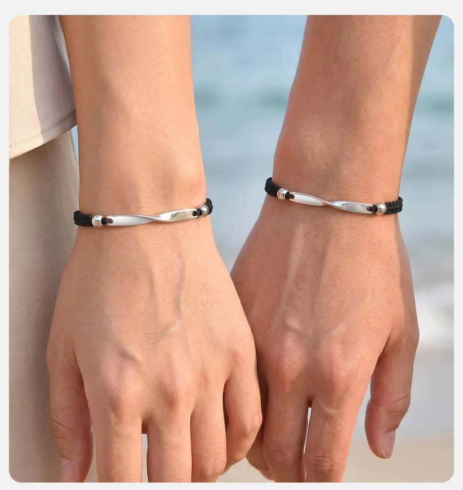 Vnox Edelstahl Möbius Paar-Armband, Verstellbares Geflochtenes Seil Unisex Handgefertigter Jubiläumsschmuck Geschenk für Männer Frauen – Detail 2