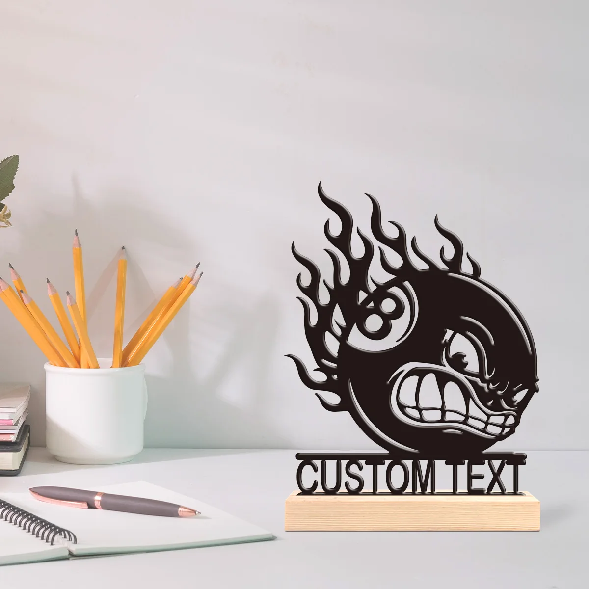 1pc Personalized Metal Artwork Custom Name Equipped with A Wooden Base Desktop Decoration That Does Not Require Assembly