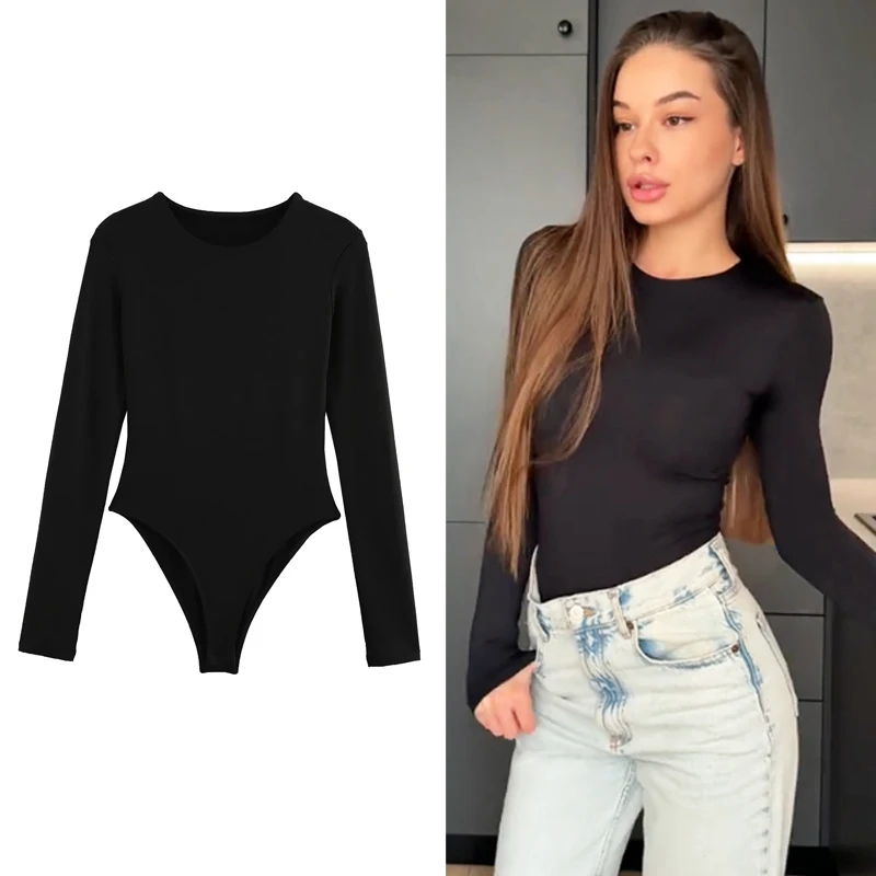 HXAO Elegante Bodys 2025, Damen, Frühling, Sommer, Langarm-Tops, modisch, lässig, braun, schwarz, grau, Y2k, schlanke Bodysuit-Tops
