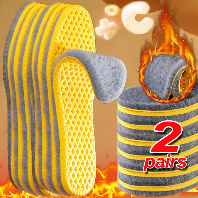 1/2pairs Unisex Winter Warm Insoles Soft Self-Heating Cushion Plush Shoes Inserts Thicken Shock-absorbent Breathable Shoe Sole