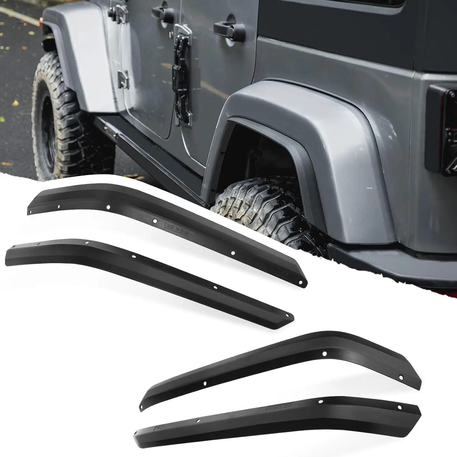 Off Road Wheel Fender Liner 4pcs Front & Rear Fender Flares Compatible With 2007-2018 Jeep Wrangler JK JKU Unlimited