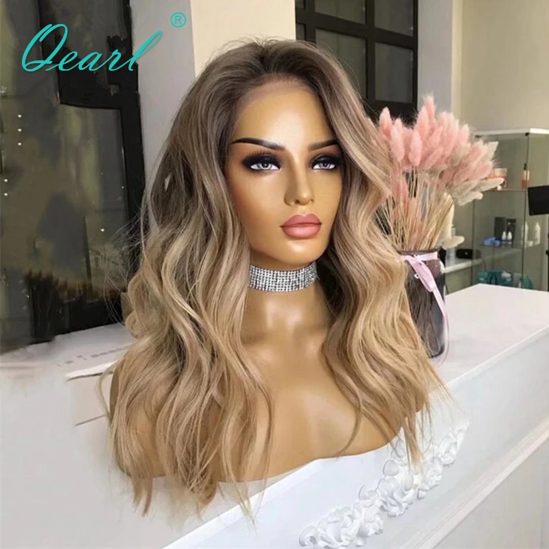 

Wigs for Women Human Hair 13x6 Lace Frontal Wig Ash Brown Honey Blonde Invisible Transparent HD Virgin Hair Front Wig 180% Qearl