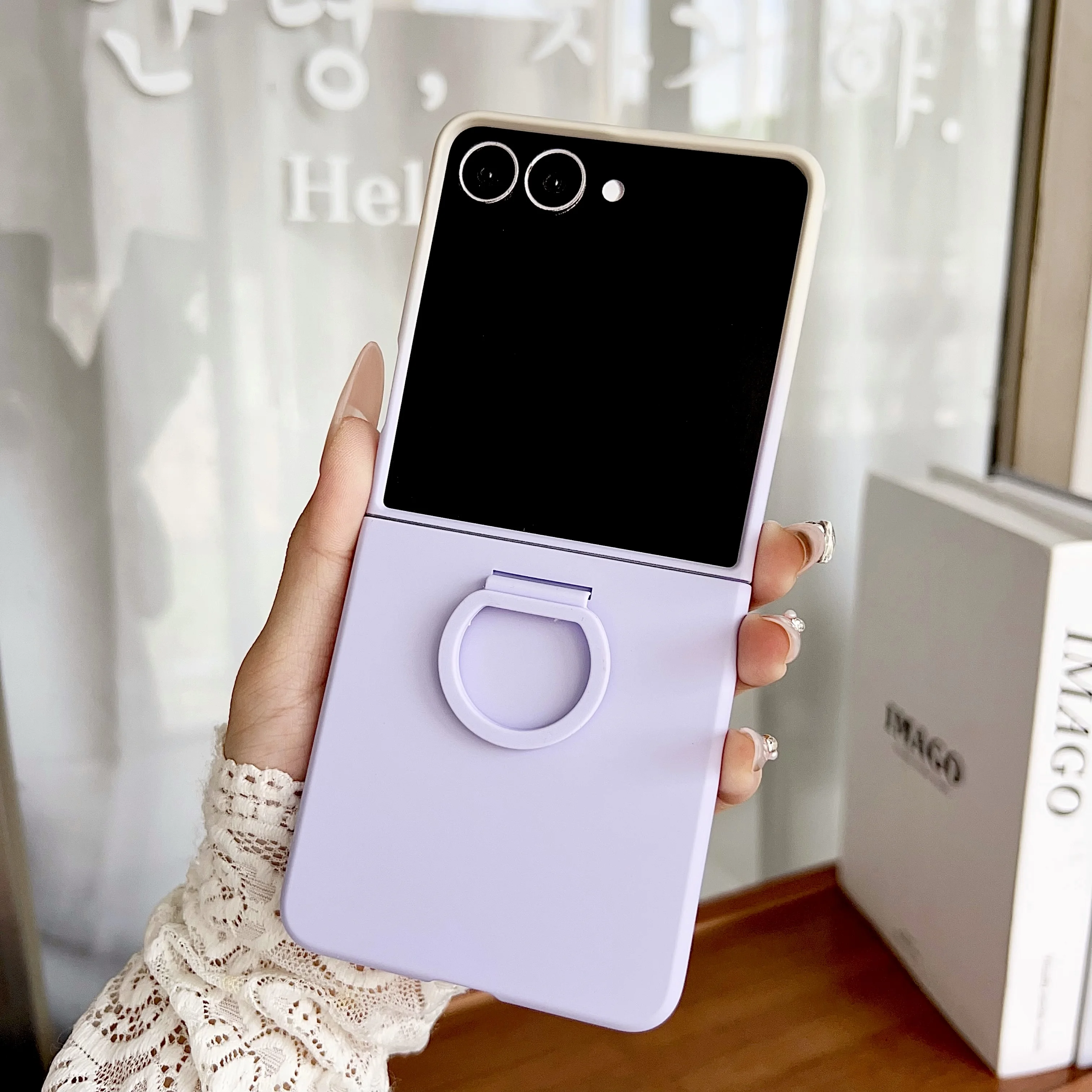 Für Samsung Galaxy Z Flip 8 7E 7 6 5 Gradient Skin Feel Hülle mit Ring, großem Fenster, stoßfester Hartschalen-Rückseite, Schutzhülle