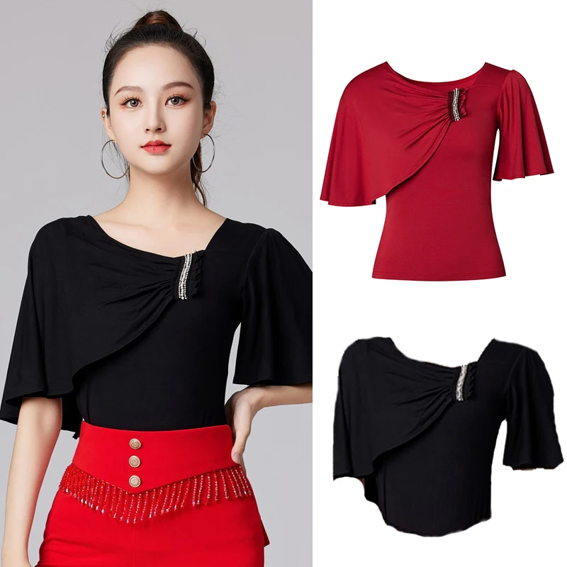 

Women Latin Dance Tops Fashion Sexy Shirt Practice Clothes Adult Ballroom Dancing Profession Performance Female Clothing XH1075