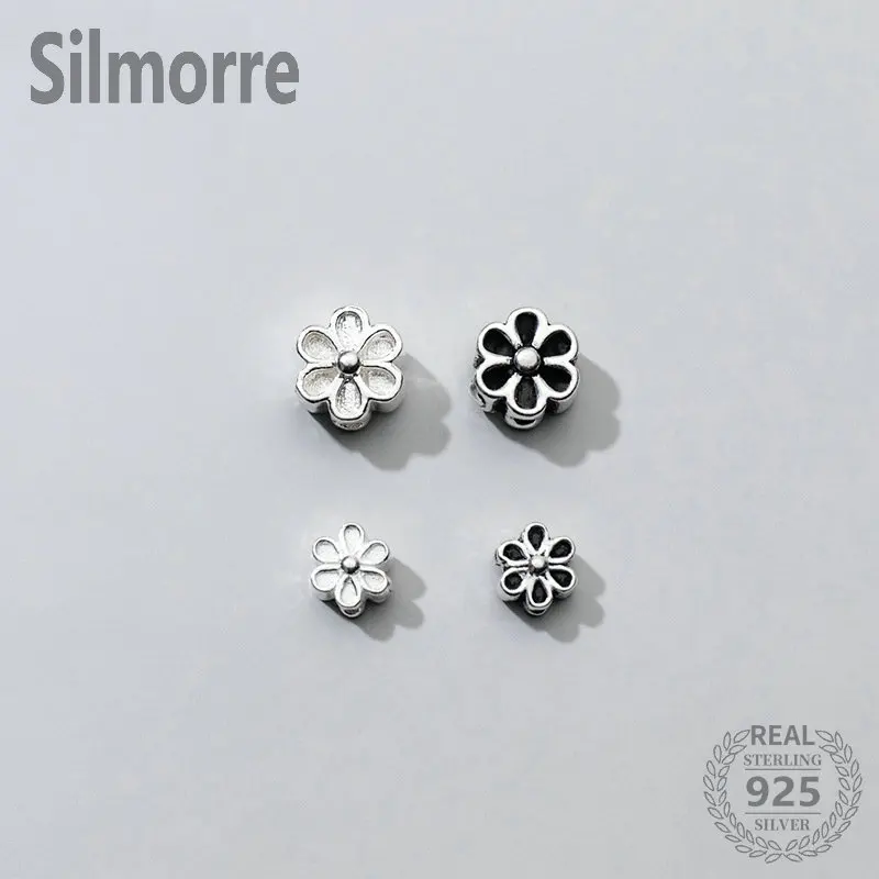 Real 925 Sterling Silver Accessories Flower Shape Spacer Beads for DIY Bracelet Necklace Jewelry Findings