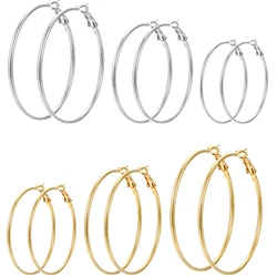 6 Pairs Hyperbole Big Gold Color Metal Hoop Earrings Set for Women Simple Round Circle Earring Female Silver Color Daily Jewelry