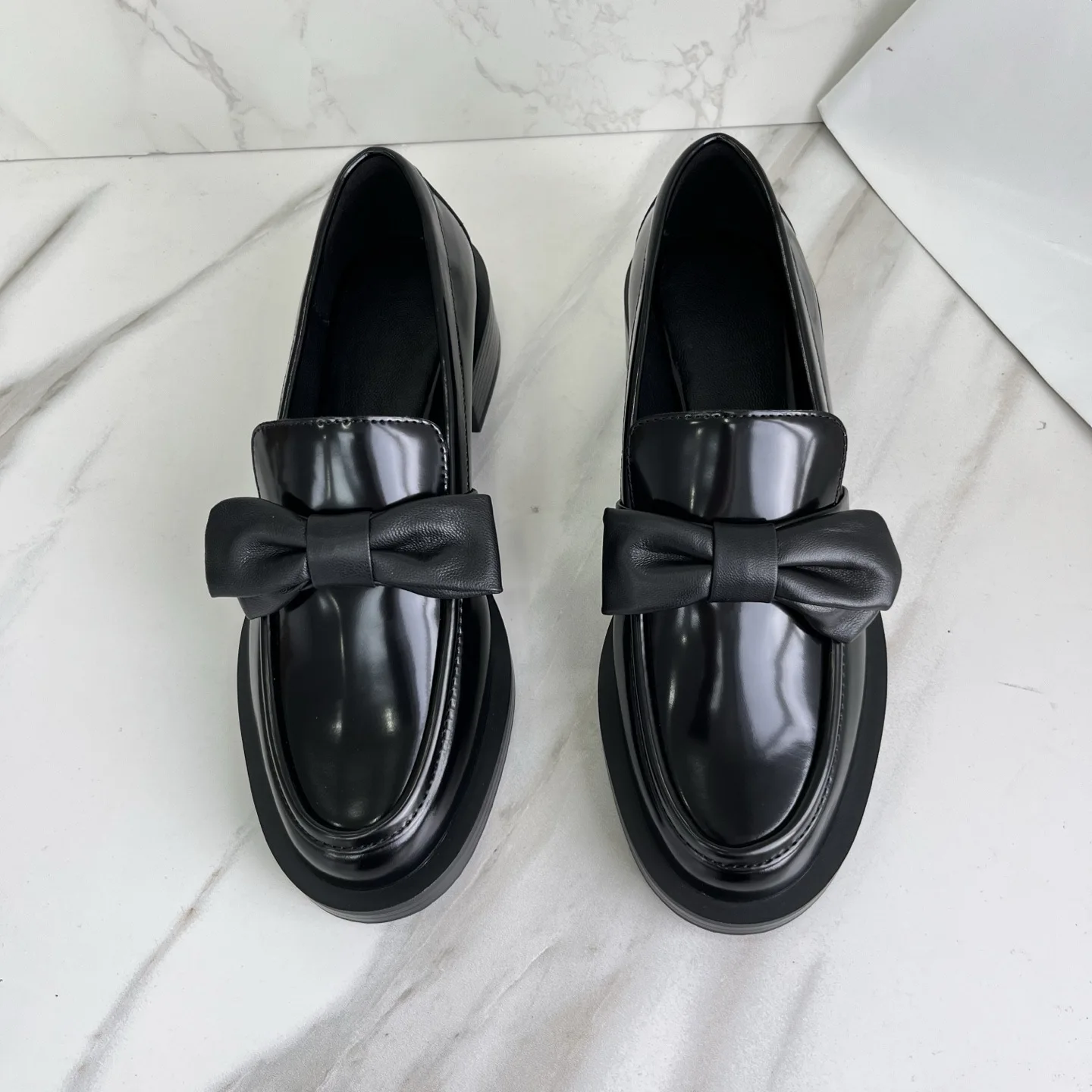 

26 Self-owned brand new leather shoes British style black beanie muffin soft-soled loafers