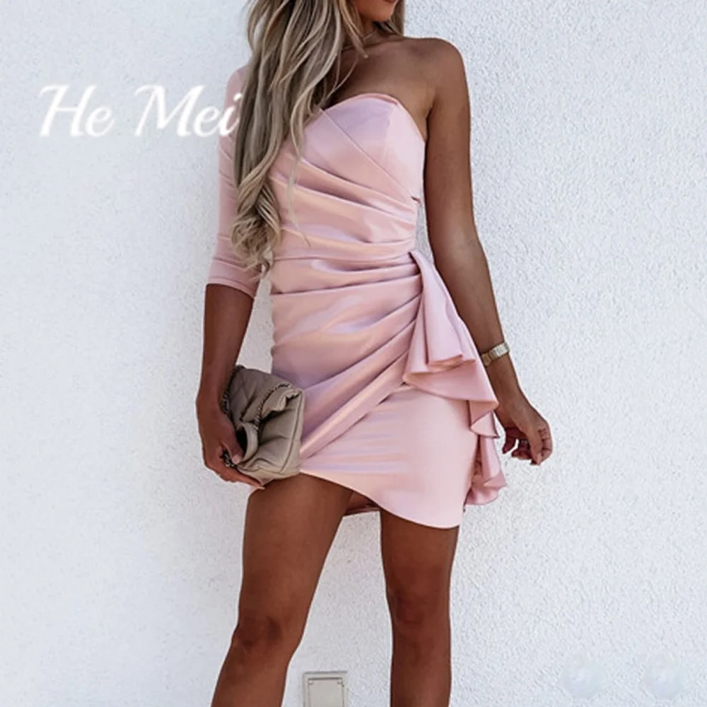 

Modern Prom Dress For Women Simple One Shoulder Formal Occasion Evening Gowns Mini Length Party Dresses فساتين السهرة
