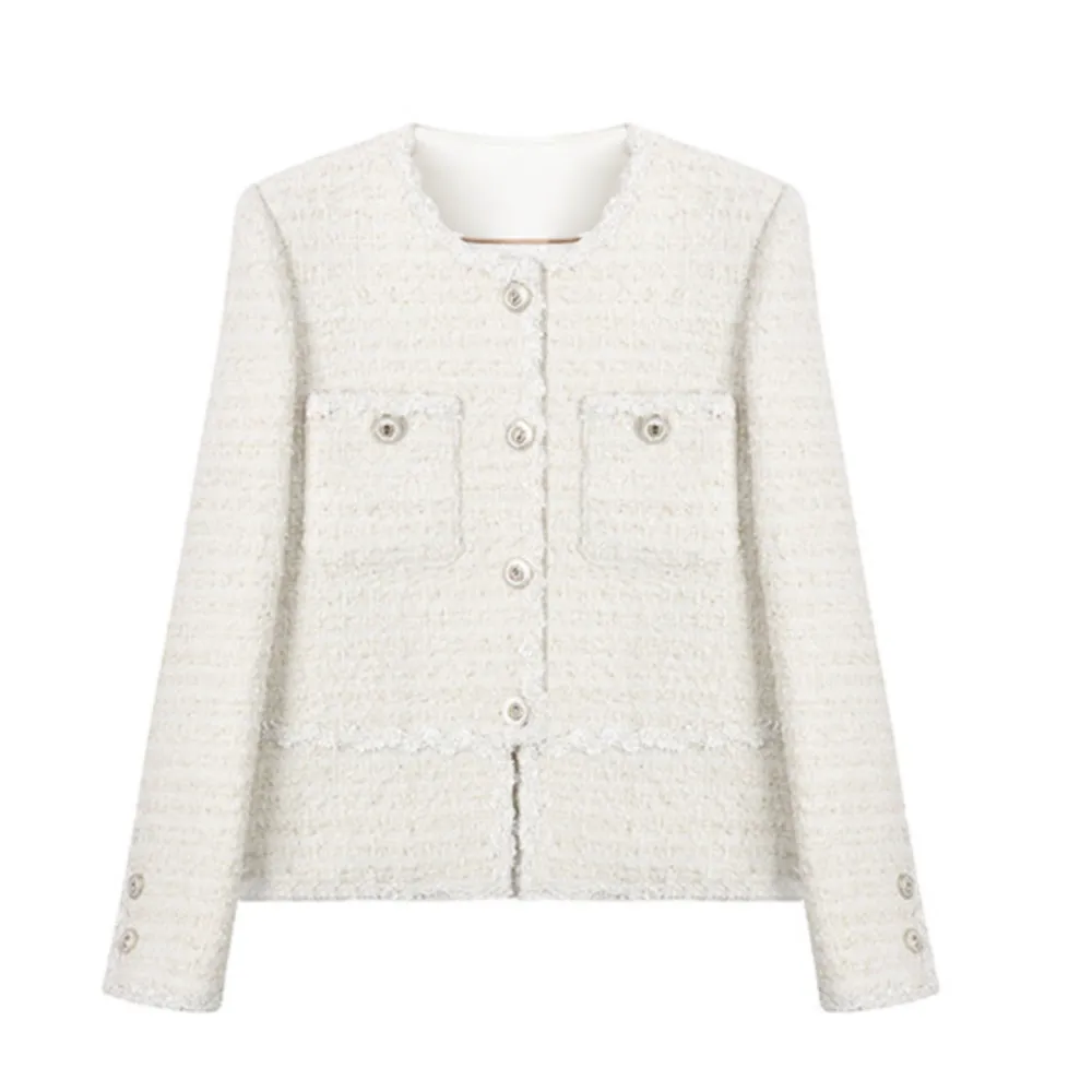 

Milk white socialite coat long sleeve women's new autumn tweed blouse