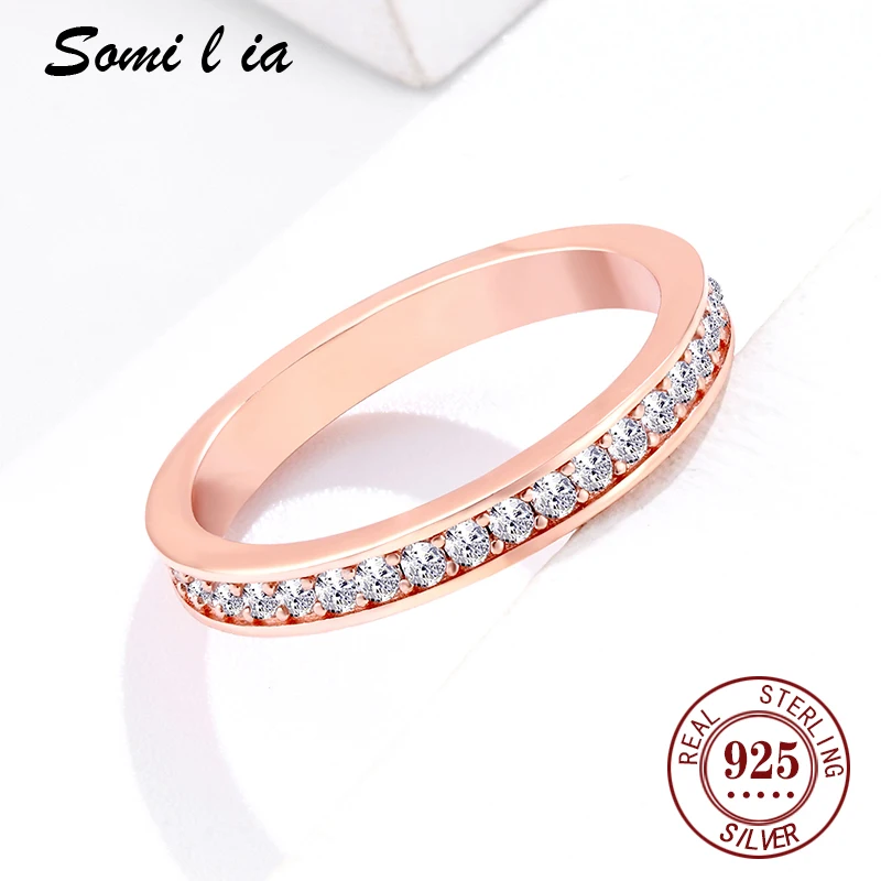 SOMILIA rose gold Plated Solid 925 Sterling Silver CZ Simulated Diamond Stackable Ring Eternity Bands for Women