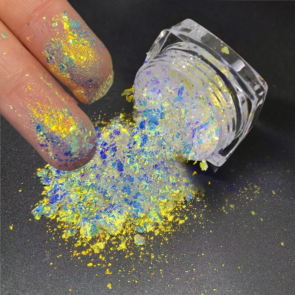0,1g/tarro azul Aurora camaleón Nail Art ópalo en polvo efecto espejo lentejuelas ultrafinas para cuerpo y sombra de ojos maquillaje copos de neón Decoración