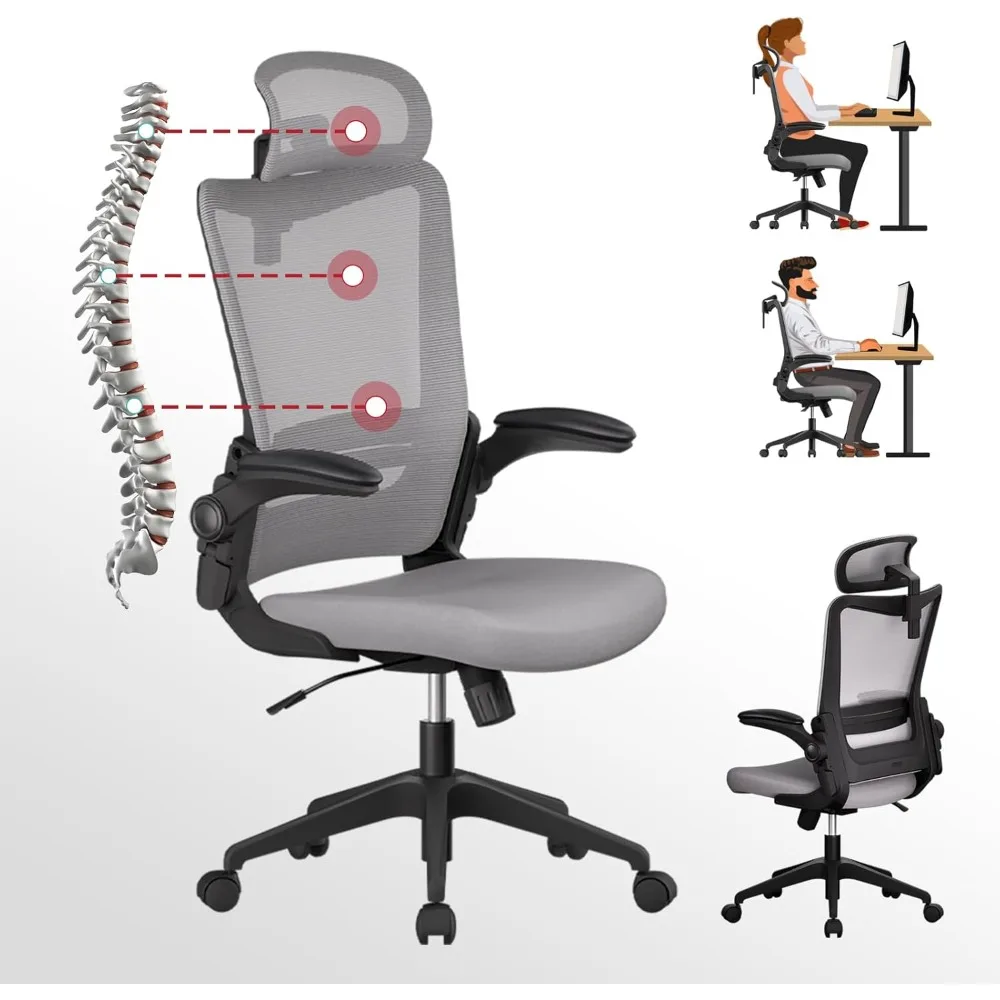 

Ergonomic Office Chair Office Desk Chair with Lumbar Support 2D Headrest Flip Up 4D Armrest 120° Rocking Mesh Computer Chairs