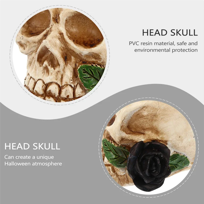 Home Decor Halloween Skull Statue Light LED Day of Dead Flower Skull Figurine Night Light Resin Horror Skull Prop C