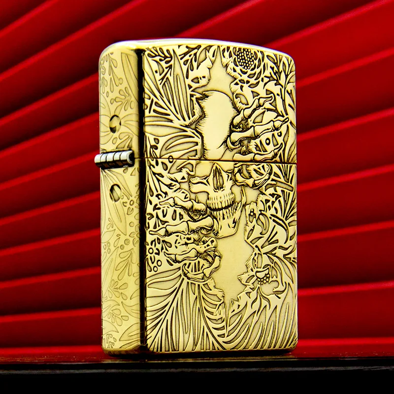 

ZORRO brass dark flower skull limited Edition five-precision engraved gift cigarette lighter, a man's gift