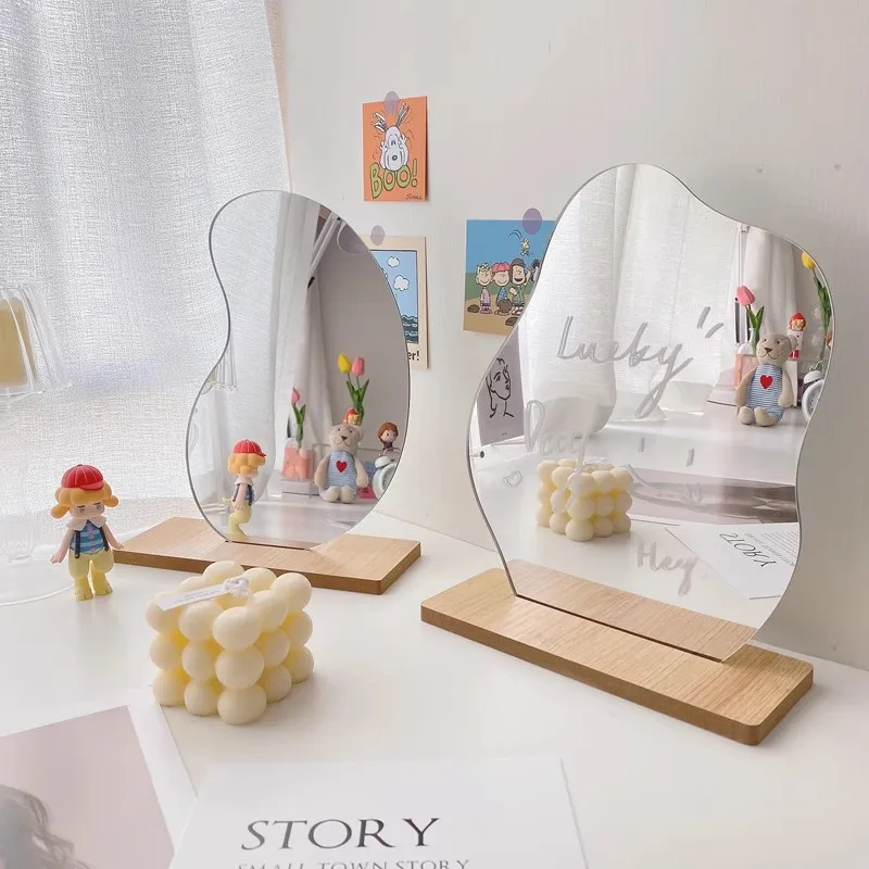 Wooden Irregular Makeup Mirror Cloud Shaped Frameless Decorative Mirror Living Room Bedroom Bathroom Acrylic Makeup Mirror