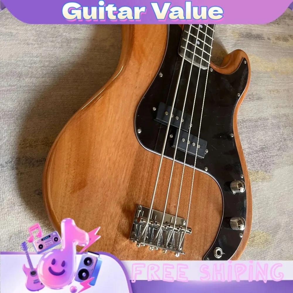 Brown Natural Solid Wood P Bass Guitar Two Split Humbucker Pickups Classic Precision Shape For Jazz Funk Band Free Shipping