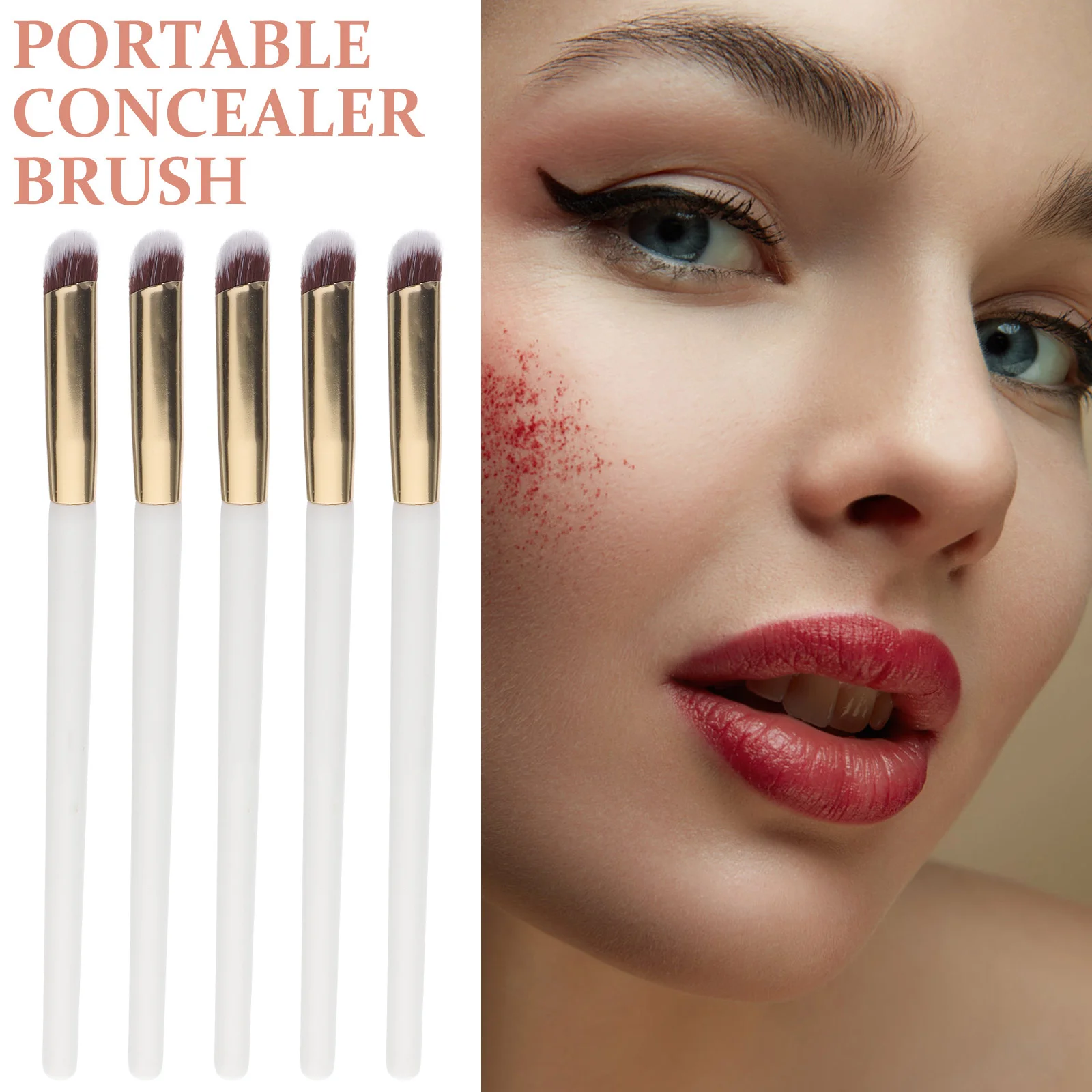 10 Uds. Brocha correctora herramientas de maquillaje portátiles en ángulo para una aplicación precisa de crema en polvo debajo de la mezcla correctora de ojos