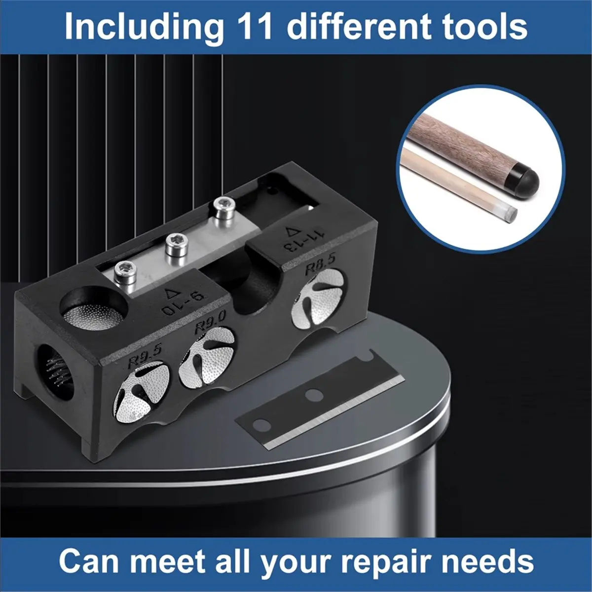618 Mega Sale Billiard Cue Tip Shaper 11 in 1 Pool Cue Tip Repair Tool Easy to Replace Billiard Cue Tip Repair Tool with Blade