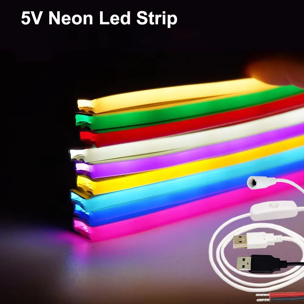

USB/DC/Wire 5V LED Neon Light Strip Dimmable Flexible Neon Sign Tape 2835 120LED/m Led Ribbon 0.5m 1m 2m 3m 5m DIY Decortion