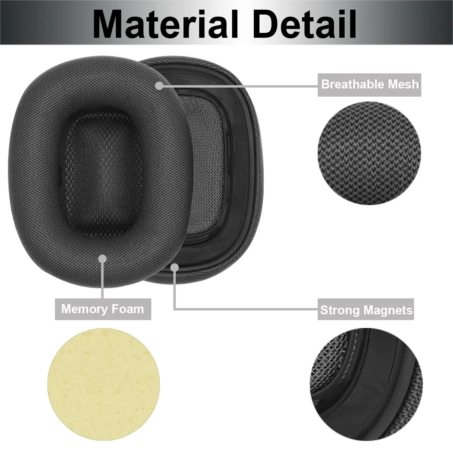 Replacement Ear Pads for AirPods Max Headphone Breathable Mesh Fabric Earpads Covers with Magnet Ear Pads Repair Part(Dark Grey) image 6
