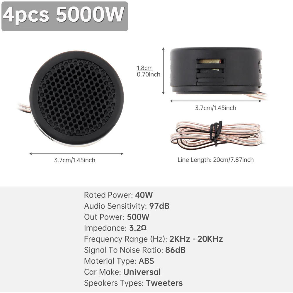 4 pcs Car Speakers 500W/1000W High Efficiency Mini Dome Tweeter Speakers for Car Audio System, Black High Frequency Tweeters