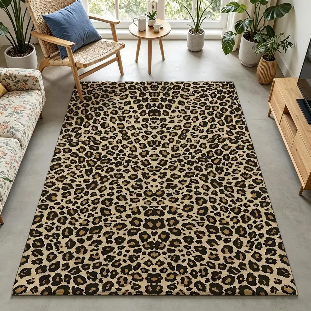 2D 1 Piece Leopard Print Soft Comfortable Easy to Care Machine Washable Indoor Rug for Under Dining Table, Ideal for Country Style Home Decoration, Suitable for Living Room, Bedroom, Entryway, Hallway, Foyer, Dining Area, Corridor