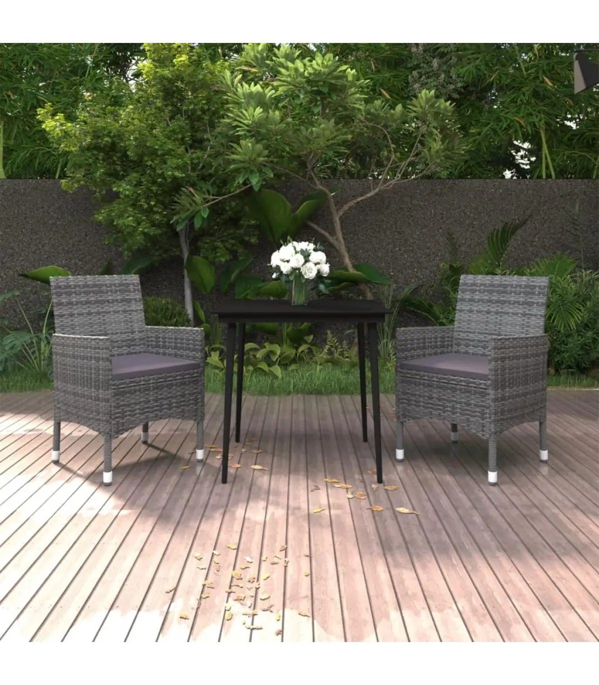 Garden sets garden dining Set 3 PCs and cushions synthetic rattan and glass