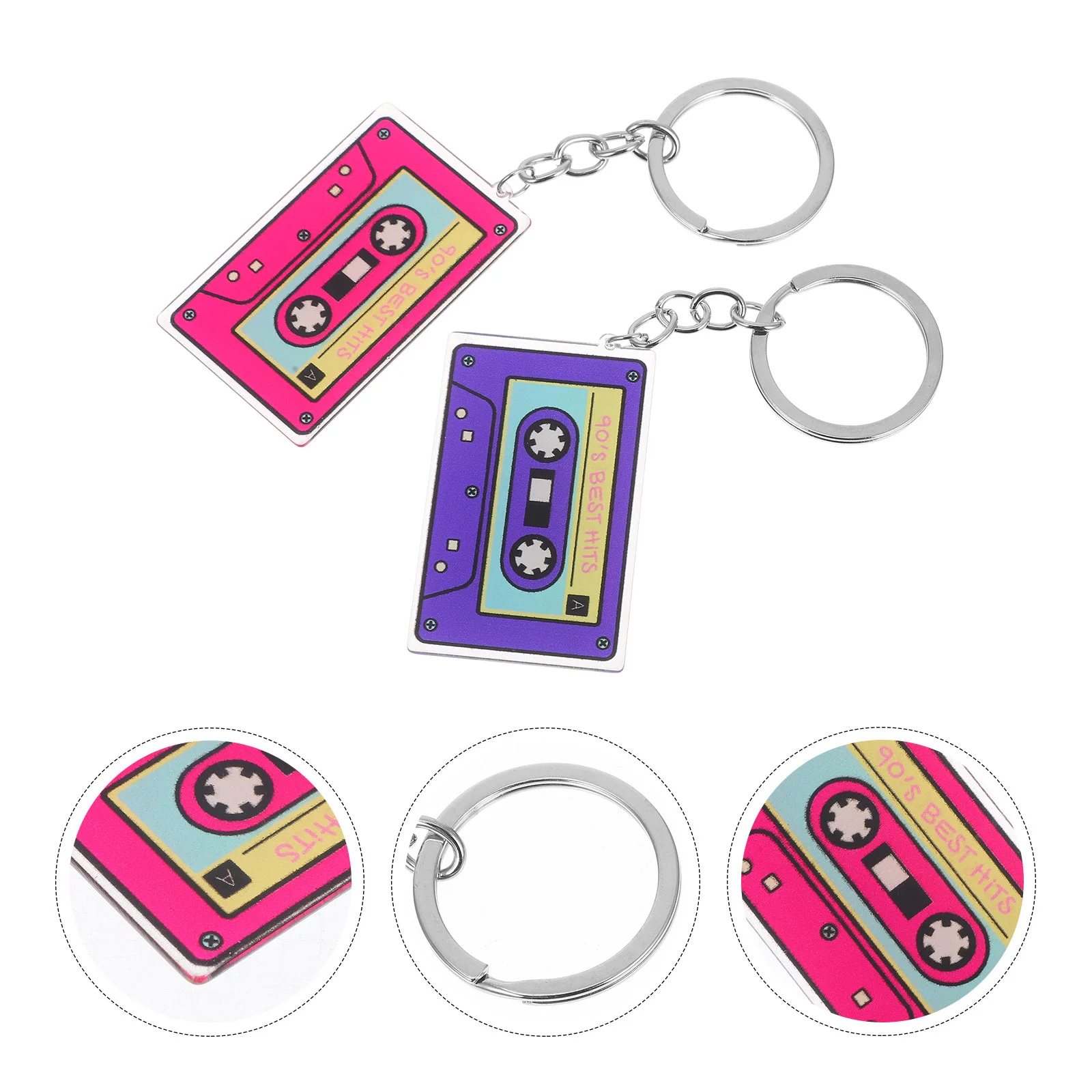 2 PCS Tape Keychain Removable Collar Double Cute Charms Retro Mini Accessories for Women