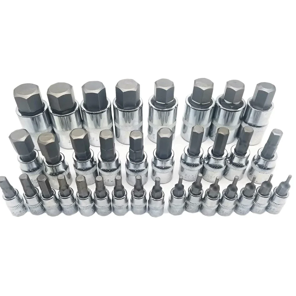 34pcs Master Hex Bit Socket Set Allen Wrench Bit Kit Hex Key for Ratchet Socket Tool Metric 3/8, 1/4, 1/2 Drive Socket