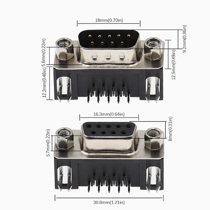 DB9 macho hembra pie doblado placa soldada de 90 grados DR9 pin RS232 puerto serie de conversión VGA DR-9S