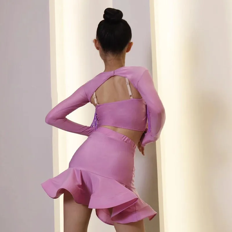 تنورة رقص لاتينية مخصصة للفتيات، أزياء مسرحية، مجموعة فساتين مسابقة قاعة الرقص للنساء