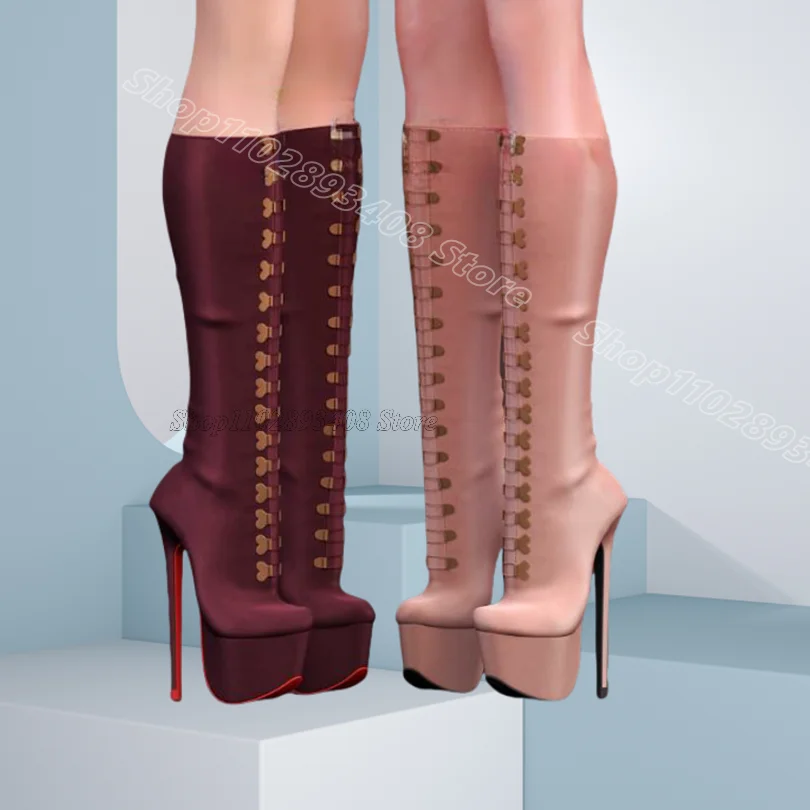 

Buckle Decor Platform Stiletto Knee Boots Solid New Fashion Design for Women Spring Sexy Boots 2024 Zapatos Para Mujere