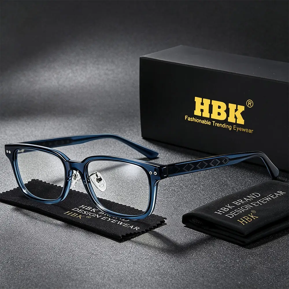 HBK Men's Square Flat Lens Tr-90 Eyeglass Holder Cellulose Propionate Temple Tips Women's Business Holiday Gift Glasses