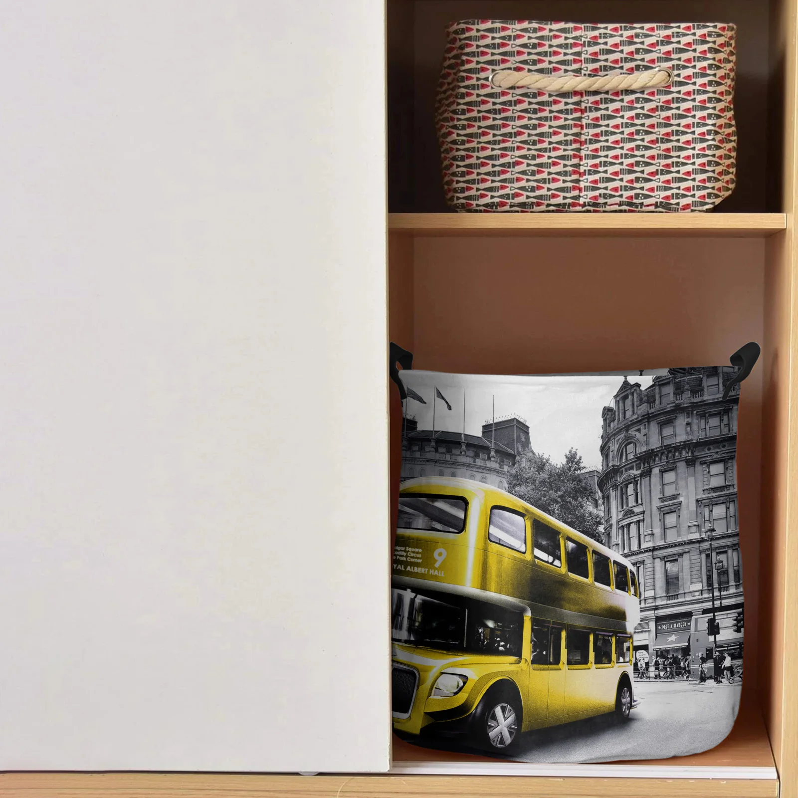 Yellow Bus London Street Scenery Vintage Dirty Laundry Basket Foldable Home Organizer Basket Clothing Kids Toy Storage Basket