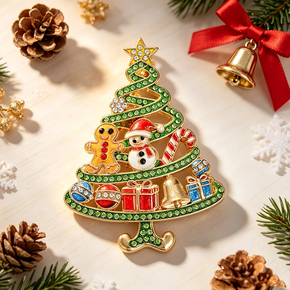 Baroque Luxury Christmas Tree Snowman Gingerbread Man Brooch for Men Women Jewelry Clothing Accessories Party Gift
