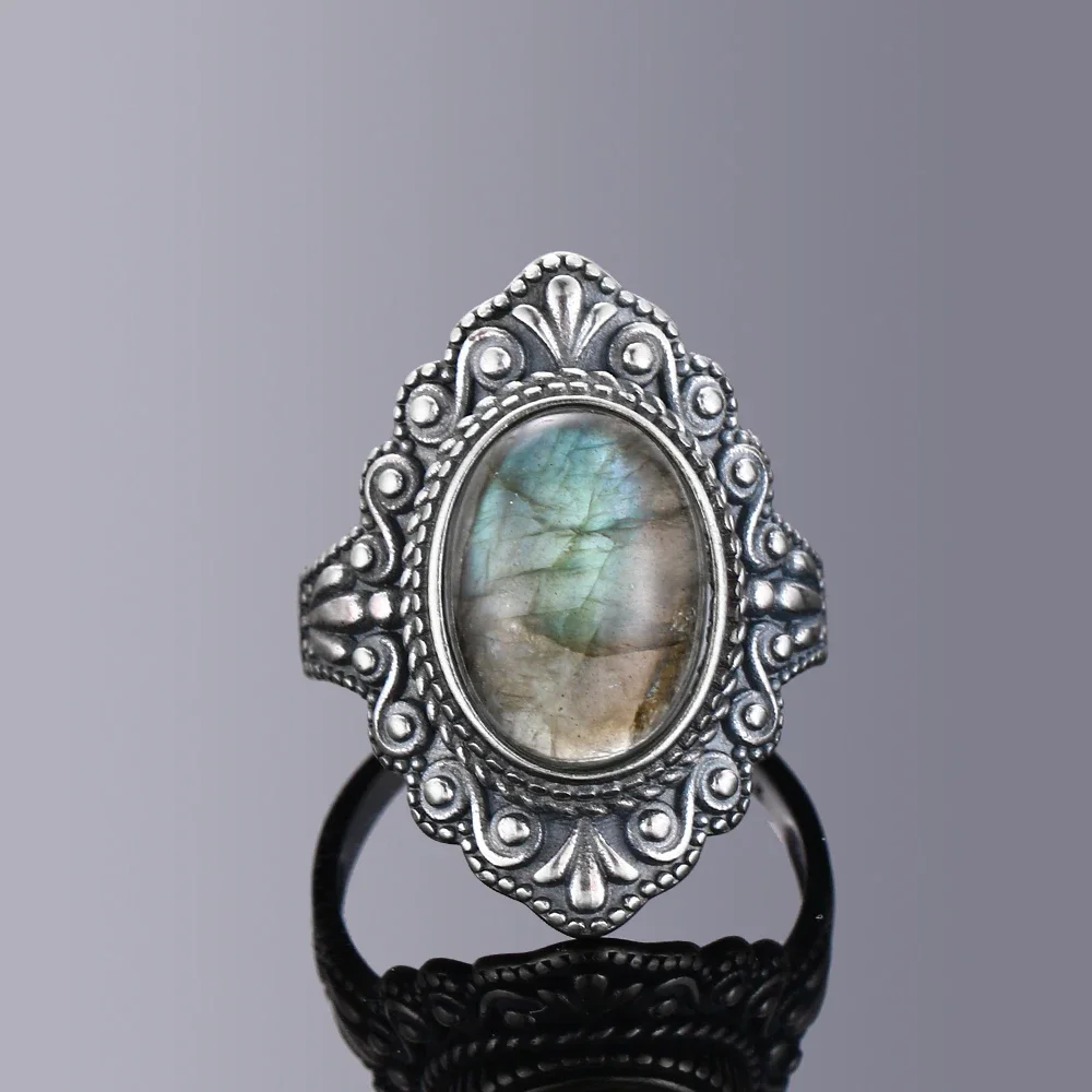 Nasiya Vintage Oval Natural Labradorite Rings For Women S925 Sterling Silver Ring Jewelry Finger Ring Gemstone Rings Party Gift