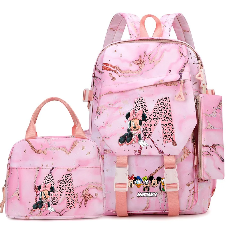 

3Pcs Set Mickey Minnie Backpack with Lunch Bag Rucksack Colorful School Bag Girl Boy Student Fashion Teenager Bookbag Gift Set