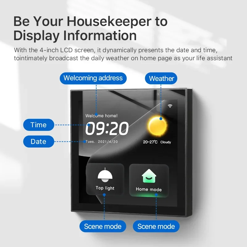 

4 Inch Smart Home Android Relay System With IPS Display Light Touch Screen App Control Supports Tuya Home Automation No Gateway
