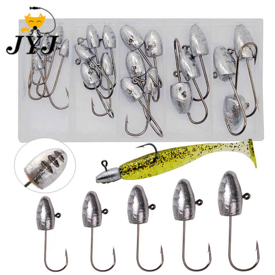 JYJ 21pcs/box 1g 2g 3g 5g 7g jig head fishing hook ,small soft lure bait carbon steel hook for rooting fishing tackle