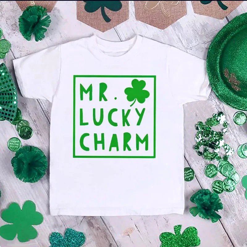 Mr Lucky Charm Print Kids T-shirt Children St. Patricks Day Shirt Boy Girl Clothes St. Patricks Day Toddler Outfits Shirts Gift