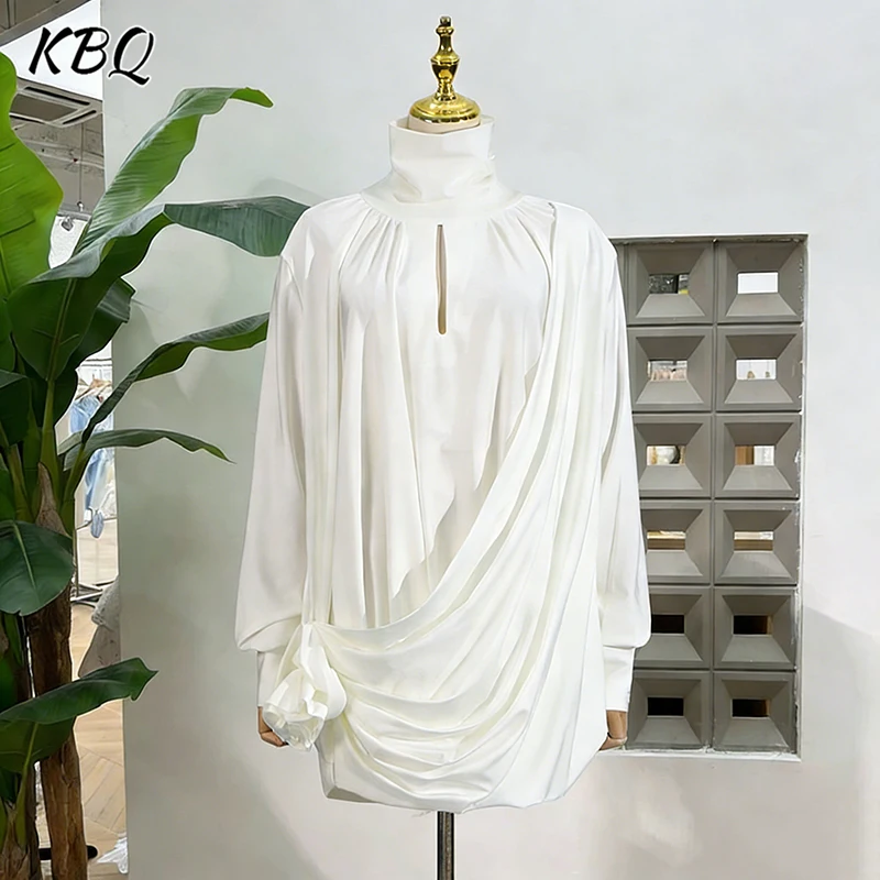 

Новое женское короткое платье KBQ во французском стиле с плиссировкой, круглым вырезом, длинными рукавами, однотонное, минималистичное, милое, дизайнерское