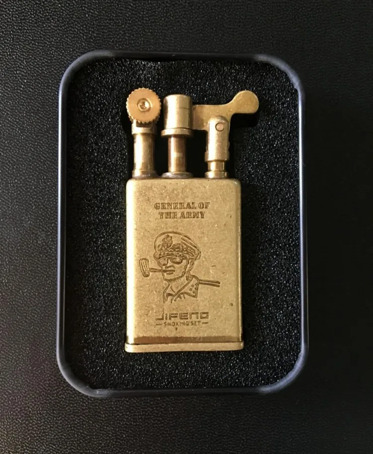 JIFENG Brass Retro Gasoline Lighters Antique Collection Metal Men\'S Cigarette Lighter Gift 27*61mm